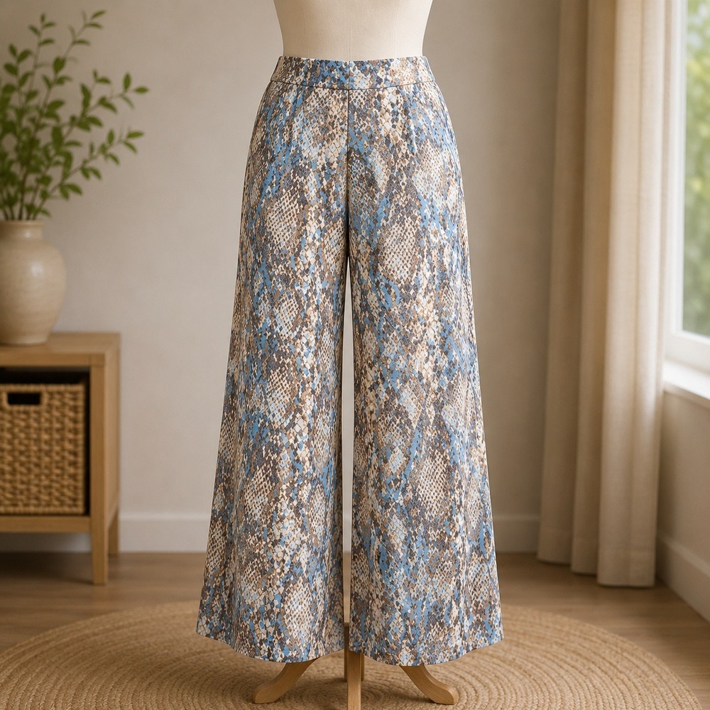 Brandis Dress Out Loud Snakeskin Print Wide Leg Pants 2X Blue Brown Smocked